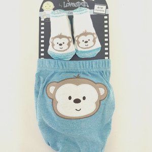 Lovespun Monkey Diaper Cover & Socks Blue Baby
